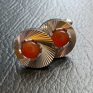 Vintage silver metal carnelian cufflinks retro